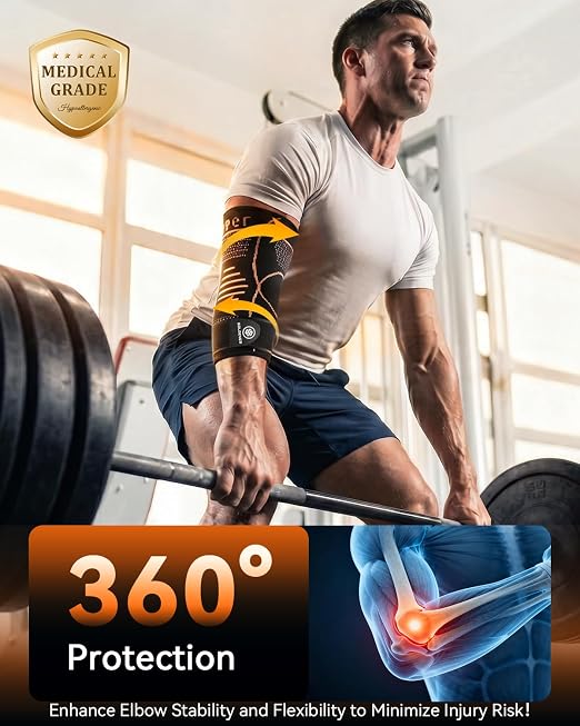 Copper Elbow Compression Sleeve for Tennis Elbow, Tendonitis, Golfers | Medical Elbow Brace with Adjustable Strap, Targeted Support for Weightlifting, Arthritis, Bursitis - Fit for Men & Women