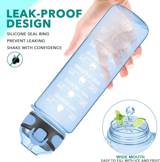 Enerbone 32 oz Water Bottle with Times to Drink and Straw, Motivational Drinking Water Bottles with Carrying Strap, Leakproof BPA & Toxic Free, Ensure You Drink Enough Water for Fitness Gym Outdoor