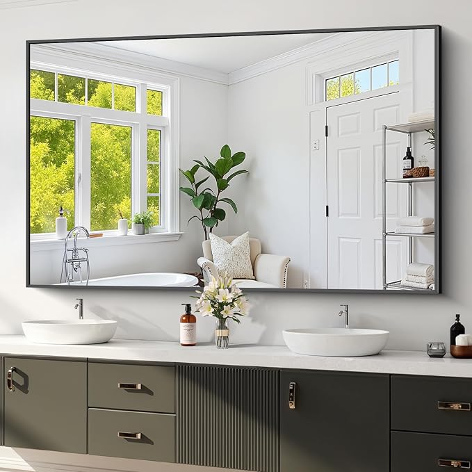 Koonmi Black Bathroom Mirror for Over Sink,Metal Framed 36"x60" Wall Mirror