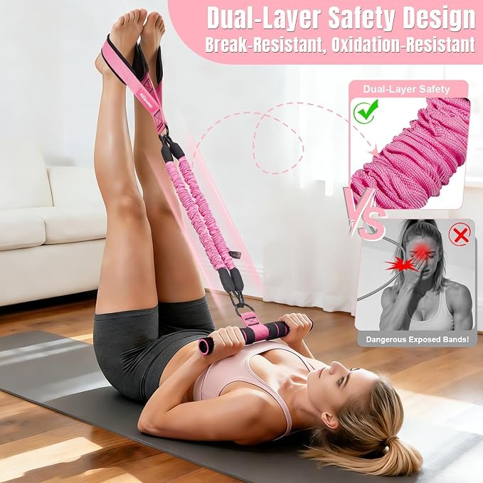 Upgraded Multifunction Pedal Resistance Band with Handle, 3 Tube Adjustable Resistance Bands for Abdomen, Waist, Arm, Core/ABS, Leg Workout - Sit Up Exercise Equipment for Women