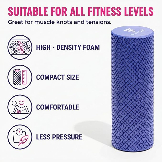 FitOn Travel Size Foam Roller for Muscle Recovery, Fitness & Home Exercise | High-Density EVA Foam With Textured Grip For Back, Neck And Leg Relief, Ideal For Workouts, Yoga, and Travel Use, Purple