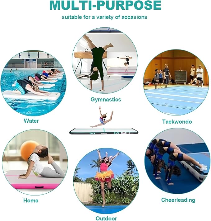 FBSPORT Inflatable Air Gymnastics Mat Training Mats 4/8 inches Thickness Gymnastics Tracks for Home Use/Training/Cheerleading/Yoga/Water with Pump