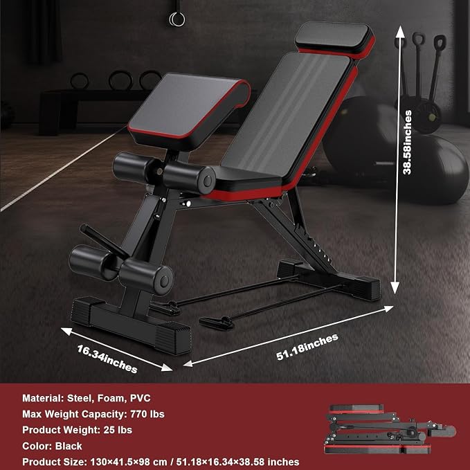 ALSO GO Adjustable Weight Bench, Workout Benches with Leg Extension, Foldable Incline Decline Bench Press, Roman Chair, Full Body Strength Training Equipment for Home Gym
