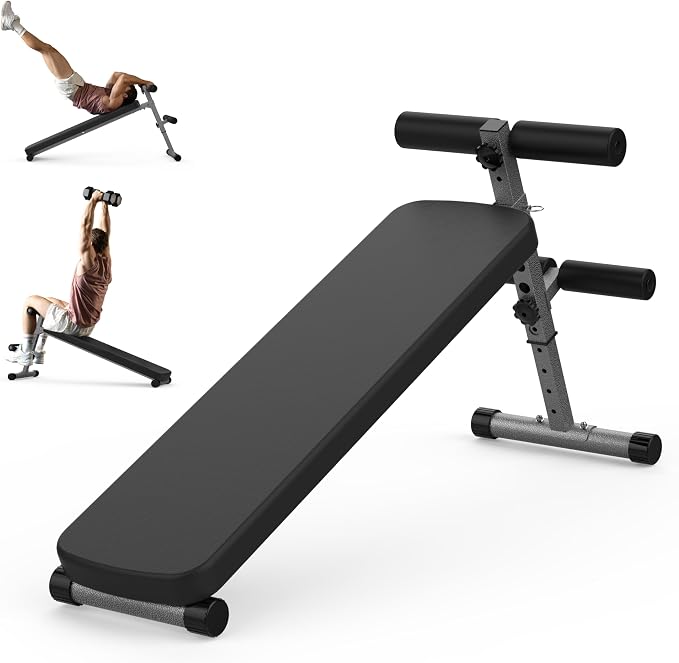 Finer Form Gym-Quality Adjustable Sit Up Ab Bench & Decline Weight Bench for Home Gym Strength Training. Supports 660lbs. Extended Backrest for Support. Great for Decline Bench Press & Core Workouts