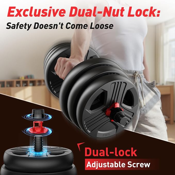 FITPLAM Adjustable dumbbell set,20/35/45/55/70/90lbs Free Weights set with upgraded nut, 5 in 1 Weight Set Used as Kettlebells, Barbell, Push up Stand, Fitness Exercise for Home Gym Suitable Men/Women