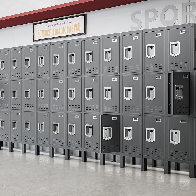 BUTISOW 3 Door Employee Metal Locker w/Card Slot for School Gym Office | Ventilated Metal Steel Locker with Mirror & Multi Hooks for Secure Storage