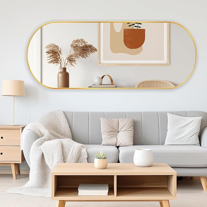 ZHUNFA Arched Full Length Floor Mirror, 64×21 Oval Full Floor Mirror | Large Wall Mounted Arched-Top Body for Living Room, Bedroom, Bathroom, Entryway, Dressing Room, gold