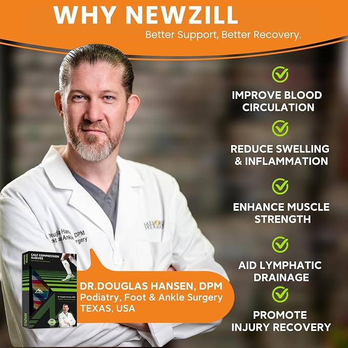 NEWZILL Compression Calf Sleeves (20-30mmHg) for Men & Women Perfect Option to Compression Socks for Running Travel Nursing