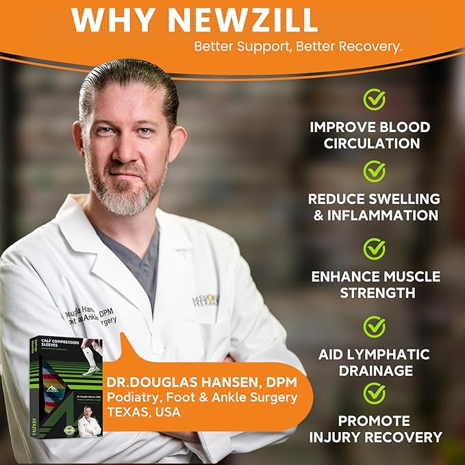 NEWZILL Compression Calf Sleeves (20-30mmHg) for Men & Women Perfect Option to Compression Socks for Running Travel Nursing