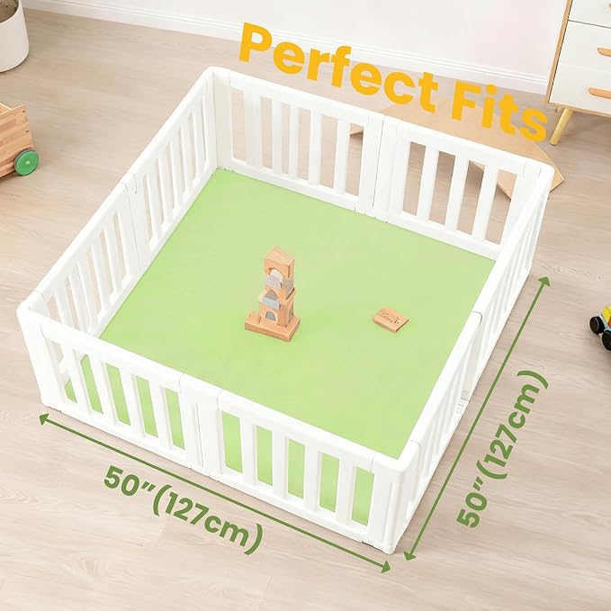 Huloo Sleep Baby Play Mat for Floor,1.3" Thick Elasti-Foam 50"×50" Playpen Mat for Tummy Time,Water Repellent Soft Coral Velvet for Toddler,Infant,Kids,Non-Slip Backing Safe for Crawling(Light Green)