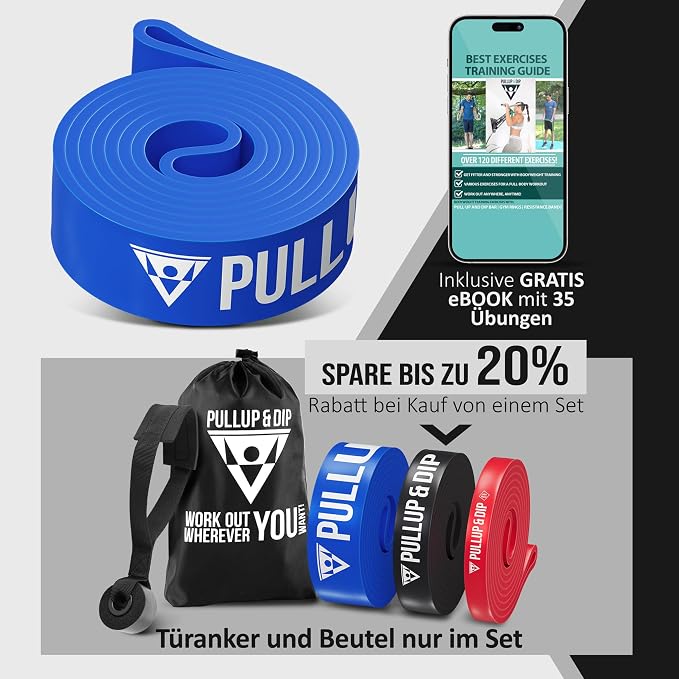 Pullup & DIP Fitness Bands, Resistance Bands with Bag, Door Anchor (with Sets) and Exercise Guide - Single & in Value Set, Pull-Up Band Fitness Band for Calisthenics