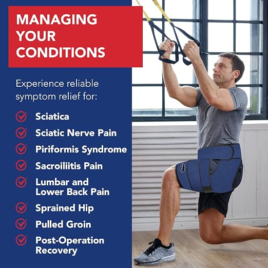 Dr. Arthritis Hip Brace, Adjustable Sciatic Nerve Brace & Stabilizer for Pulled Muscles & Injury Recovery, Hamstring Compression Sleeve Support, Sciatica Pain Relief Devices for Men & Women (S/M, Navy)