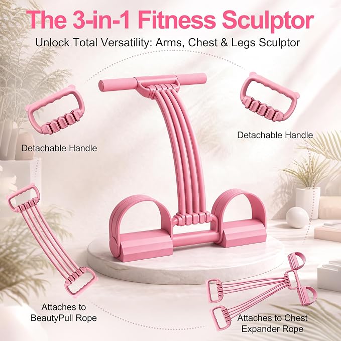 Multifunction Foot Pedal Resistance Bands with Handles, 3 in 1 Tension Rope Elastic Fitness Band for Home Workout, Yoga,Stretching, Full Body Exercise for Abs, Core, Waist, Arm, Leg