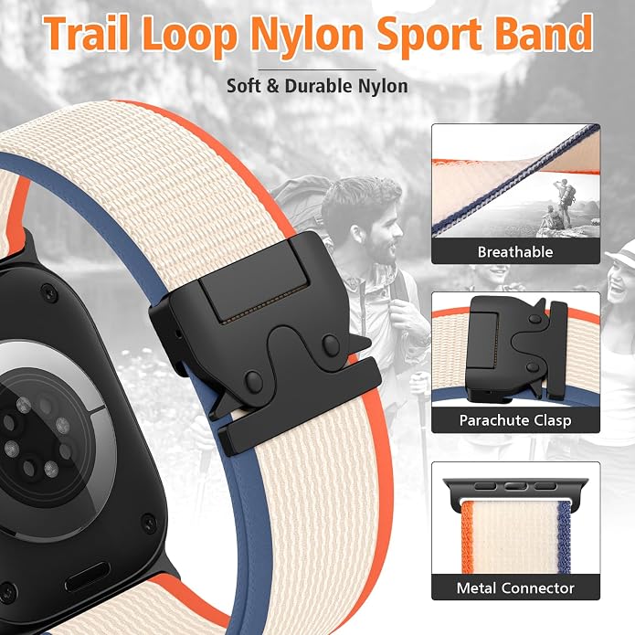 Elastic Sport Band for Apple Watch Ultra 3/2/1 Bands 49mm 46mm 45mm 44mm 42mm 41mm 40mm 38mm Men Women, Adjustable Parachute Buckle Nylon Fabric Wristband for iWatch Series 11 10 SE 9 8 7 6 5 4 3