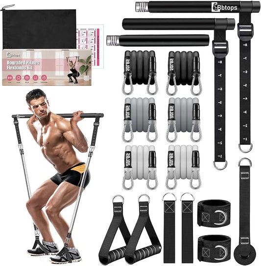 Bbtops Pilates Bar Kit with Resistance Bands,Pilates Bar with Stackable Bands Workout Equipment for Legs,Hip,Waist and Arm,Exercise Fitness Equipment for Women & Men Home Gym Yoga Pilates