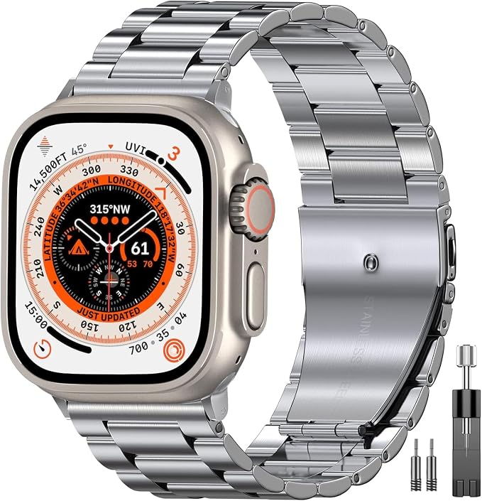 EPULY Compatible with Apple Watch Band 49mm 45mm 44mm 42mm 41mm 40mm 38mm, Business Stainless Steel Metal Watchband for iWatch Band Series 9, Ultra 2, SE, Ultra Series 8 7 6 5 4 3 2 1 Men & Women | Stainless Steel Strap Suitable for Business Setting & ...