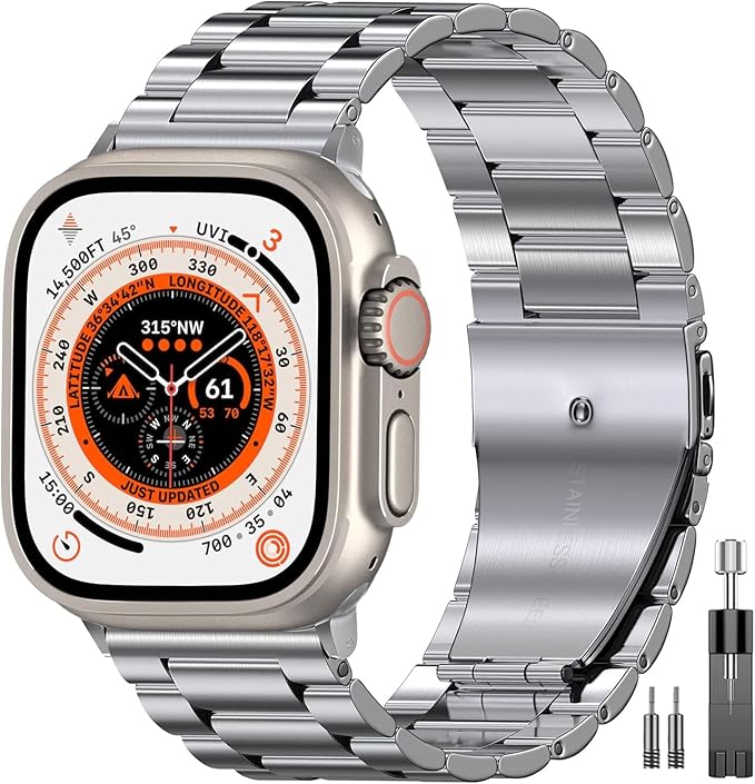 EPULY Compatible with Apple Watch Band 42mm 44mm 45mm 38mm 40mm 41mm, Business Stainless Steel Metal Wristband for iWatch SE & Series 7 6 5 4 3 2 1 for Men Women (Silver, 41mm 40mm 38mm) | Stainless Steel Strap Suitable for Business Setting, Casual & E...