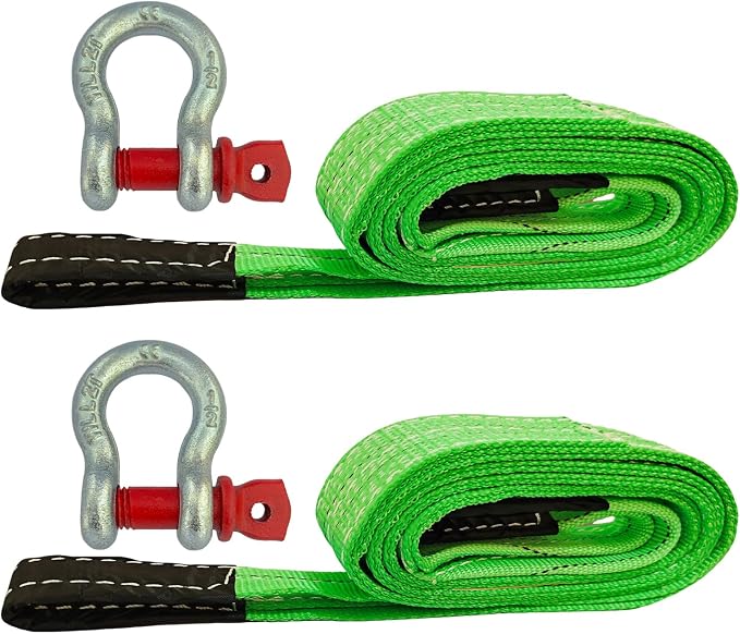 HENBOW Heavy Duty Flat Lift Sling with D Ring Shackle,8'X2 Lift Sling Straps 4400 lbs Safety Load，Web Sling for Hoist Car Tree Saver Winch Recovery