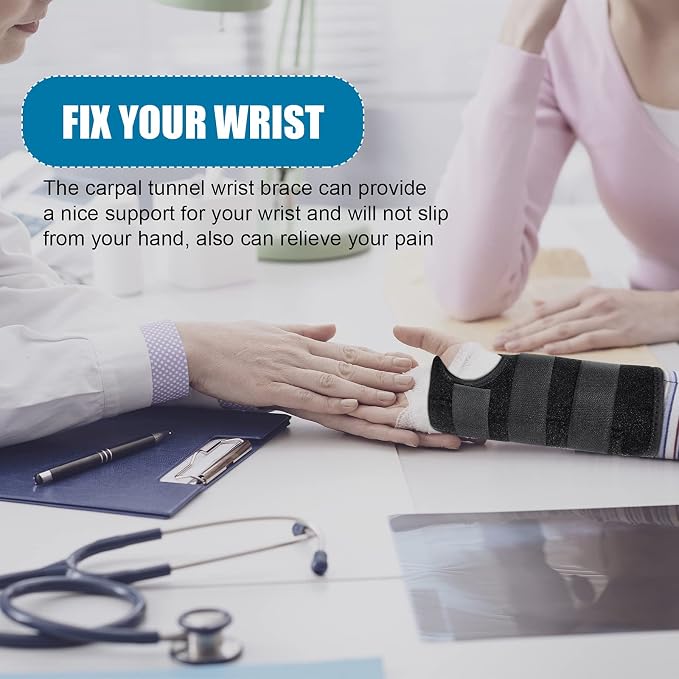 SATINIOR 2 Pack Carpal Tunnel Wrist Brace Night Wrist Sleep Support with Metal Splint Adjustable Compression Strap for Women Men Tendinitis Sports Sprained Pain Relief(Right and Left Hand,Black)