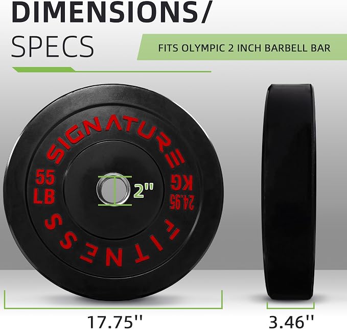 Fitvids 2-Inch Olympic Rubber Weight Plates Pair, Bumper Plates for Strength Training, multiple options