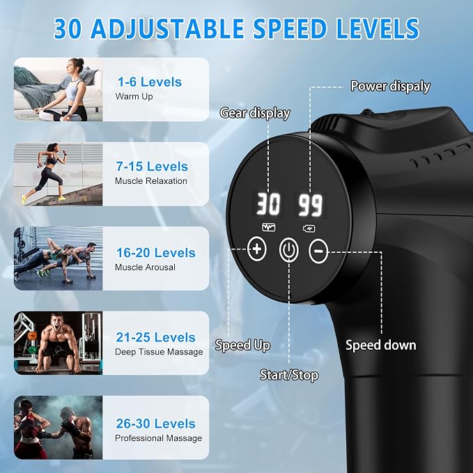 APHERMA Massage Gun, Muscle Massage Gun for Athletes Handheld Electric Deep Tissue Back Massager, Percussion Massage Device for Pain Relief with 30 Speed Levels 9 Heads Black