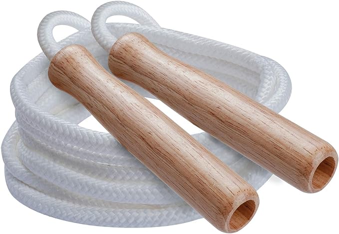 Champion Sports Wood Handle Jump Ropes – Durable Nylon or Leather Bearings - Skipping Rope, Fitness, Cardio Training, Agility, and Exercise Workouts