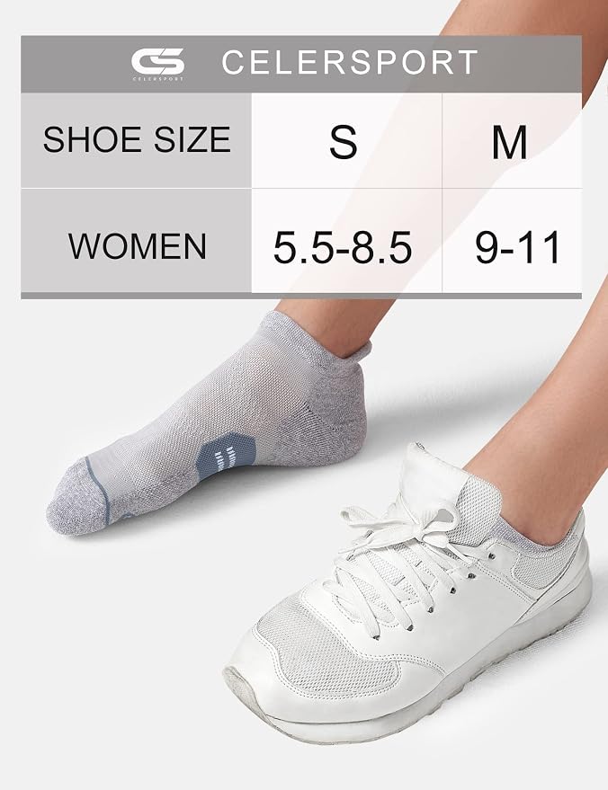 CS CELERSPORT 6 Pack Women's Ankle Running Socks Cushioned Low Cut Tab Athletic Socks
