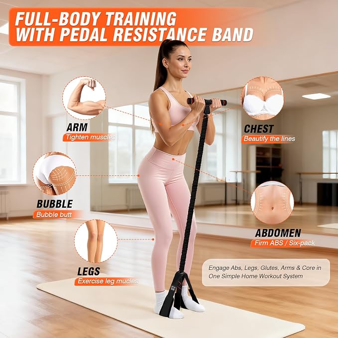 Pedal Resistance Bands with Handles, Upgrade Women Exercise Bands for Full Body Training, Core, ABS, Legs, Glutes, Arms, Pilates, Physical Therapy, Strength, Sit Up Equipment for Home Workout