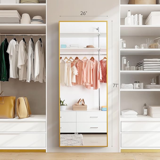Gold Full Length Mirror XX-Large, 71x26 Standing Floor Mirror for Bedroom | Room Decor Accent for Outfit Checks with Big Mirror, Bedroom Accessories, Standing Mirror Wall and Home Decor Living Room