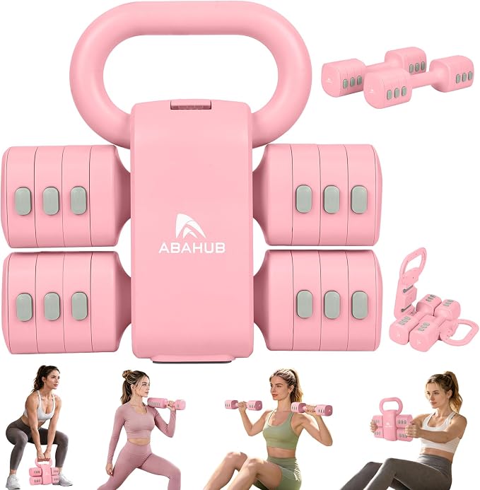 Abahub 2 in 1 Kettlebell & Dumbbell Set, Adjustable Dumbbell for Home Gym | Dumbbell with Kettlebell Converter Set of 2, Full Body Workout Kettlebell for Women
