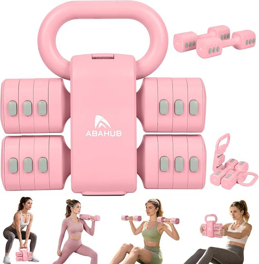 Abahub 2 in 1 Kettlebell & Dumbbell Set, Adjustable Dumbbell for Home Gym | Dumbbell with Kettlebell Converter Set of 2, Full Body Workout Kettlebell for Women