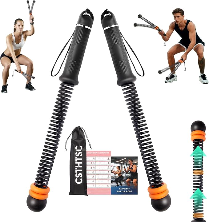 Portable Ropeless Battle Ropes, Adjustable Weights Cordless Battle Ropes. | Adjustable Weights,Cordless,With Storage Bag and Training Poster, Workout Rope for Strength, HIIT and Low-Impact Training