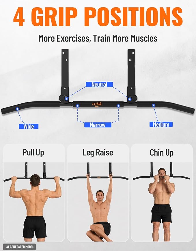 Fitarc Joist Mount Pull Up Bar, Wall Mount Pull Up Bar for Doorway | Home Gym Workout Equipment, Heavy Duty Steel Construction