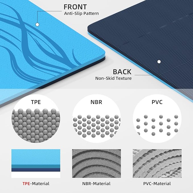 Extra Wide Yoga Mat 76"x40"x10mm TPE Non-Slip Fitness Exercise Mat | Thick 10mm Premium TPE, Extra Large for Pilates, Workout and Home Gym. Ideal for Men and Women