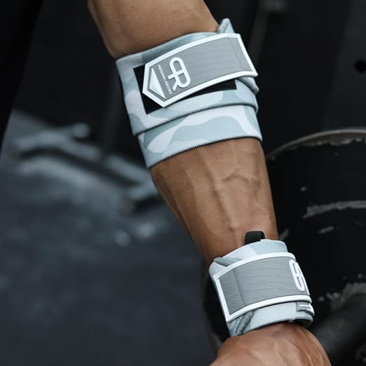 Elbow Wraps for Weightlifting - Heavy Duty Construction, 25% More Elasticity, Reinforced Stitching, Extra Wide Fastener, Easy to Adjust, (Snow Camo)