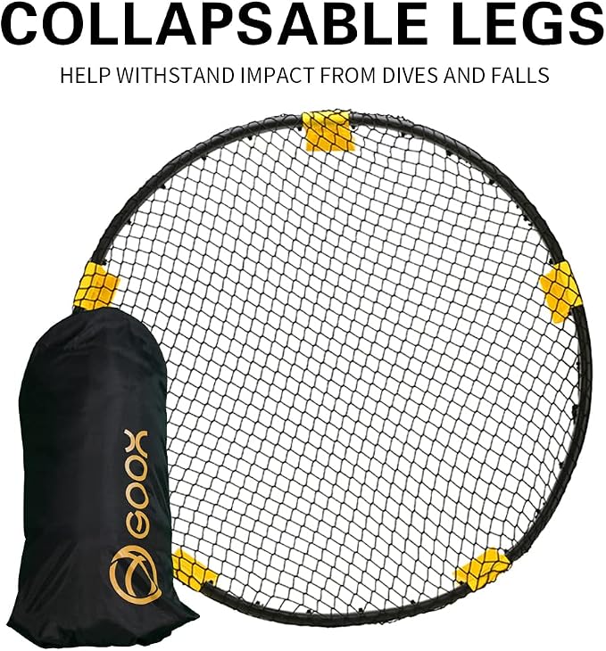 GOOX Outdoor Beach Ball Games with Carrying Bag, 3 Balls, Net and Strip Light (ONLY for Light Up Set)- Roundnet Game Set for Family - Played Outdoors, Indoors, Beach, Lawn, Yard and Park