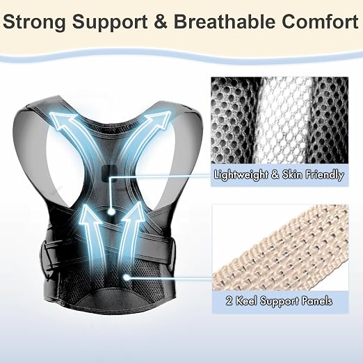 Kids Back Brace Posture Corrector for Boys Girls Teen Youth, Adjustable Upper Back Straightener Lumbar Support Belt for Children Teenager Hunchback Scoliosis Pain Relief Spine Corrector (Black, Medium)