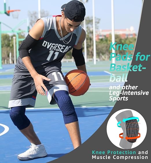 Knee Pads for Kids Youth Adult, Basketball Baseball Knee Brace Knee Support, Collision Avoidance Kneepad Compression Knee Sleeve for Volleyball Football Cycling Running-1Pair (Navy Blue, L)