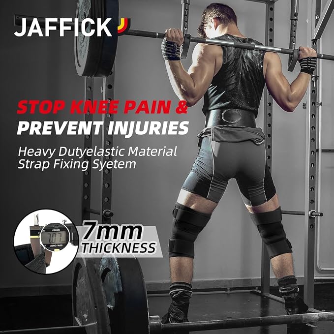 Jaffick 7mm Neoprene Knee Sleeves Support (1 Pair) & Compression Wraps - Lifting Sleeve for The Best Squats Weightlifting, Powerlifting Squats, Fitness for Men & Women