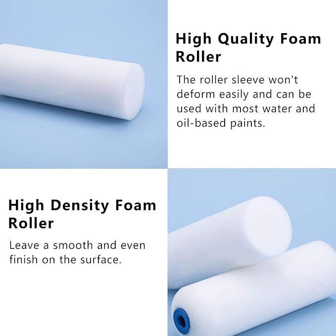 Mister Rui High Density Foam Paint Roller, 10 pcs, 4 Inch Mini Paint Roller | Small Paint Roller Covers for Painting Walls, Furniture Painting, One-Side Flat Design for Corners and Tight Spaces & Edge