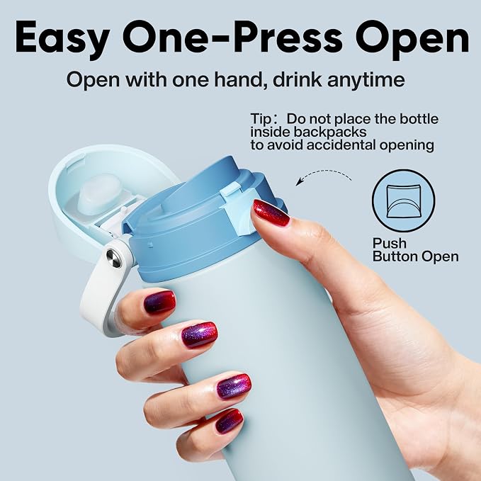 Insulated Water Bottle with Straw - Encool Stainless Steel Water Bottle with Push Button Lid, Leak-Proof & BPA-Free, Keeps Cold for 24 Hours for Sports, Travel, Gym (24 oz, Jungle Mist)