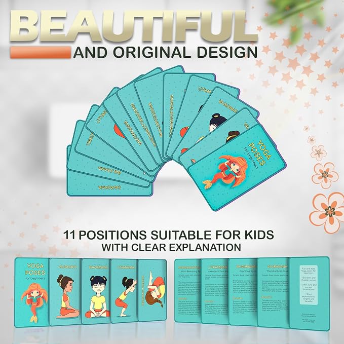 Kids Yoga Mat Set - Comfortable Dinosaur Kid Yoga Mat Boy with 12 Yoga Cards, Storage Bag, Beige Play Mat Thick for Gymnastics Mat, Exercise Mat, No-Toxic and Non-Slip for Ages 3-12