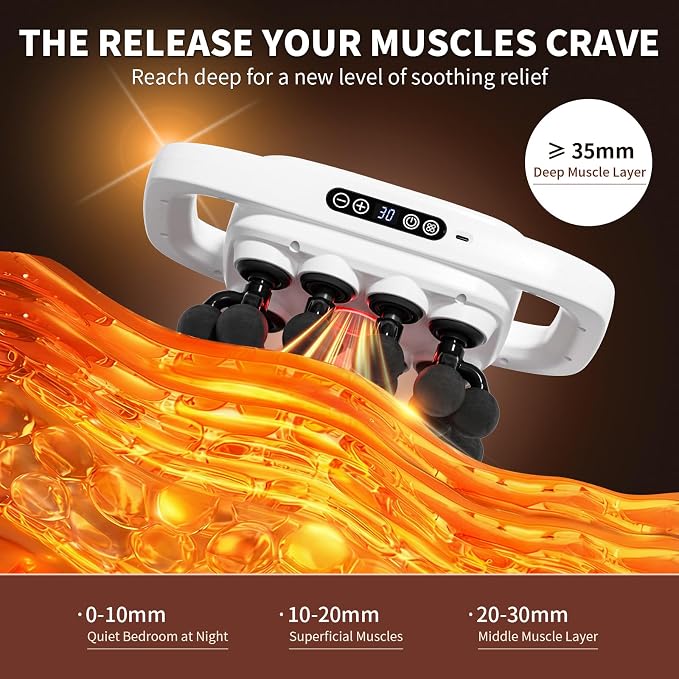 20-Head Massage Gun, 30 Intensity Levels 3 Modes, Deep Tissue Massager with 50KG Force & Noise-Free Motor for Neck Back Legs Shoulders, Portable for Full Body Muscle Recovery