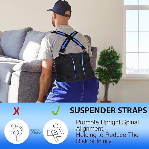 DARLIS Work Back Brace with Removable Suspender Straps, Posture Corrector Protector for Heavy Lifting Safety, Back Support Belt for Men Women in Construction, Moving, Warehouse Job M(33.5"-39.5)