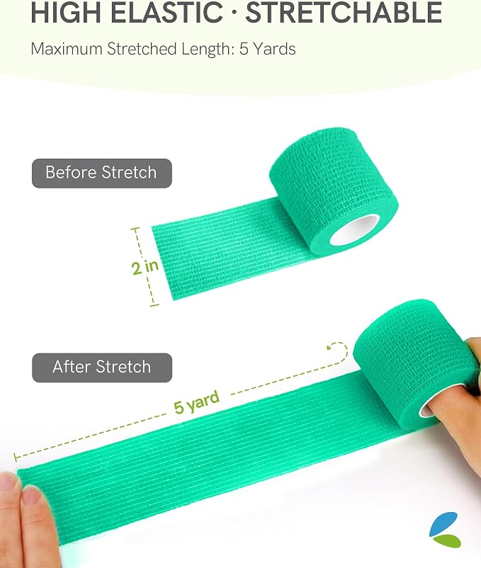 FriCARE Self Adhesive Bandage Wrap, Medical Tape in First Aid Kit | Elastic Cohesive Bandages for Sports/Vet/Wrist Ankle Wounds, 2 Inches X 5 Yards, Latex-free 6 Rolls, Quartz Glow