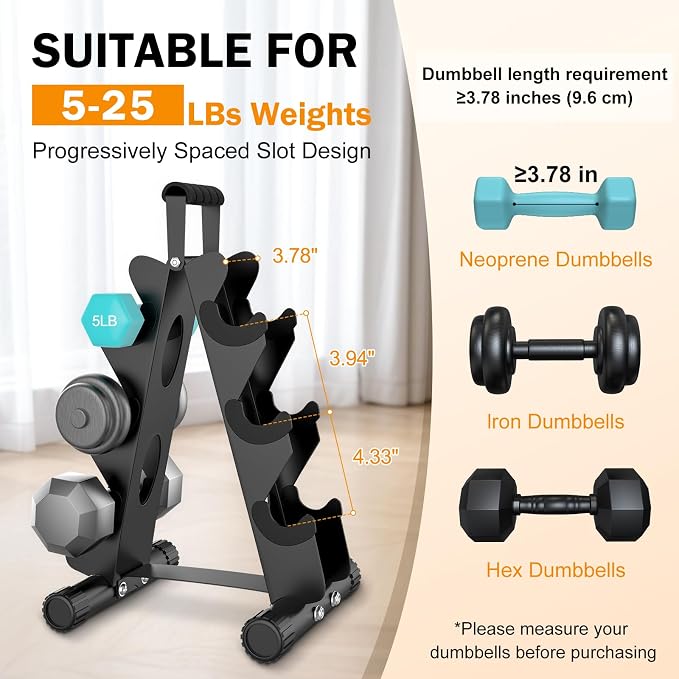 AmazeFan 5 Tier | 3-Tier Dumbbell Rack Stand Only, A-Frame Design Weight Rack with Handle, Weights Metal Strength Training Dumbbells Storage Rack for Home Gym Space Saver (Dumbells not Included)