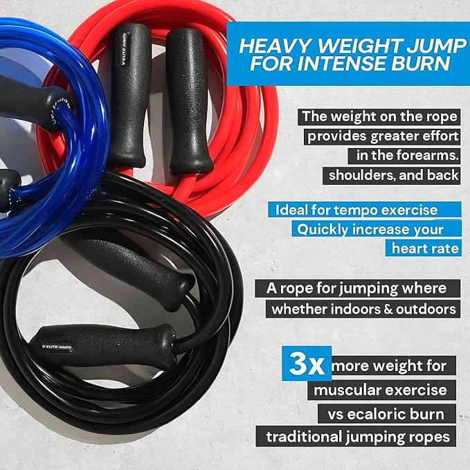 Elite Jumps Muay Thai 2.0 Weighted Jump Rope for MMA, 1.1 lbs, 8 ft | Heavy resistance rope for Muay Thai, MMA and boxing. Ball-bearing handles. Intermediate to advanced.
