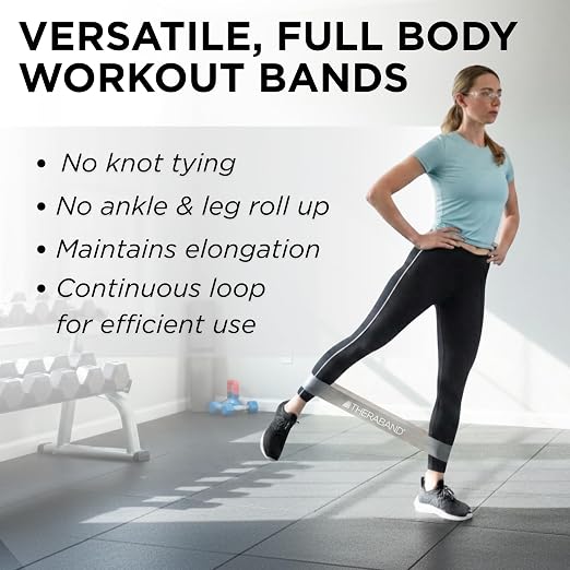 THERABAND Resistance Band Loop Set of 3, Exercise, 18", Black/Silver/Gold | Elastic resistance band for exercise, strength training, stretching and physical therapy - ideal for home workouts