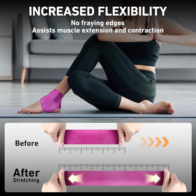 KTQUICK Precut Kinesiology Tape for Ankle,12PCS,20% Stronger Adhesive,Pink | Ankle Support Tape with Premium Cotton, Breathable, Waterproof, Latex-Free Athletic Tape for Running, Training & Hiking