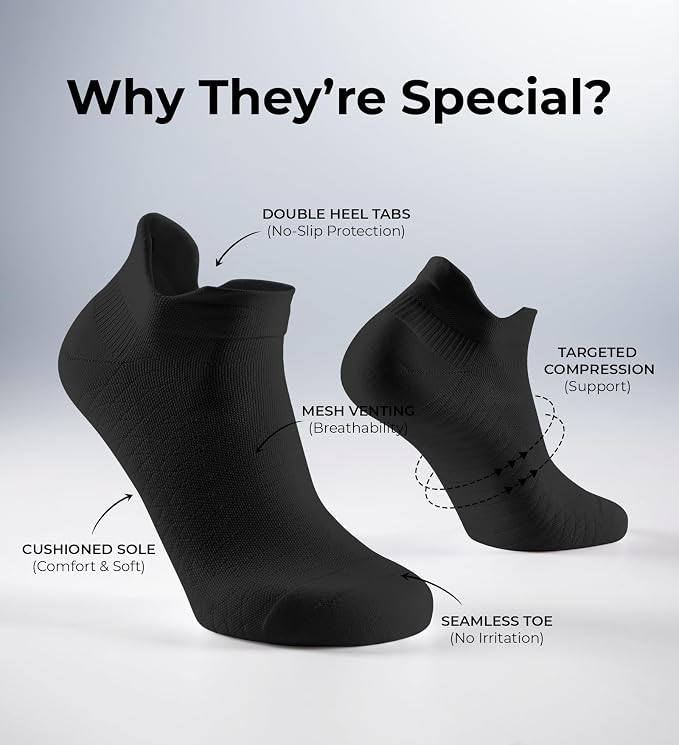 FITRELL Ankle Compression Socks for Women & Men - 5/6 Pairs Cushioned Arch Support Running Socks, Plantar Fasciitis Relief